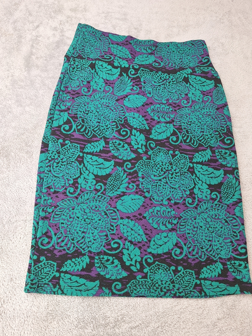 LuLaRoe Teal Floral Over Purple and Black Pencil Skirt